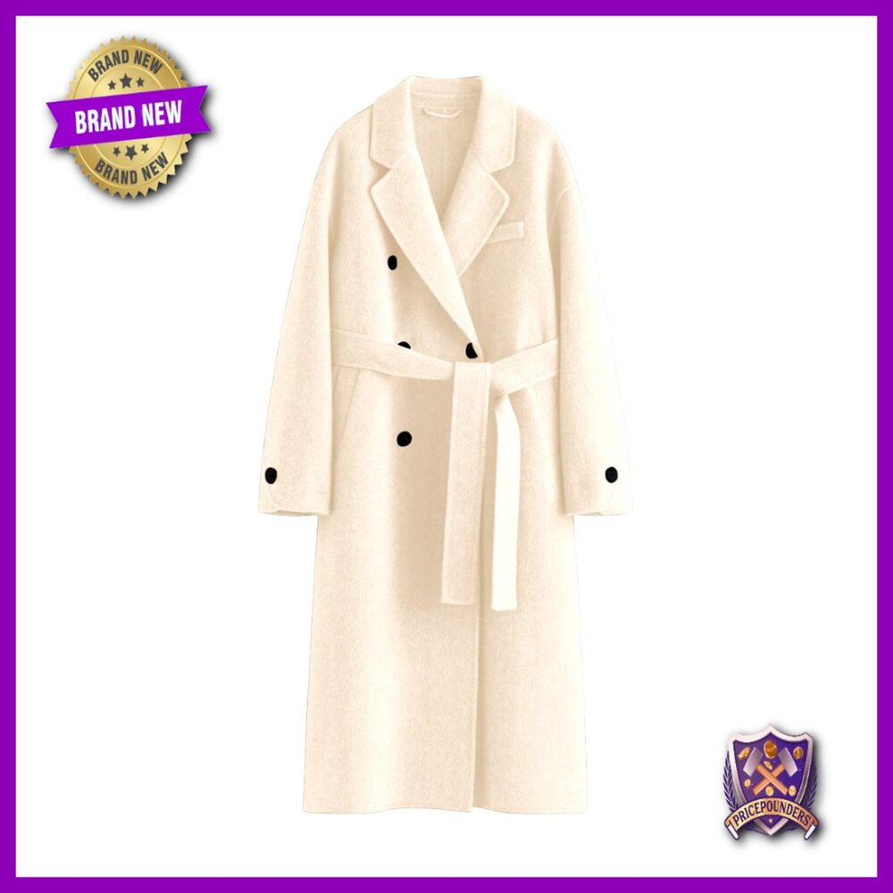 Classic Wool Pea Coat Double Breasted Belted Trench Style Fall Winter Chic